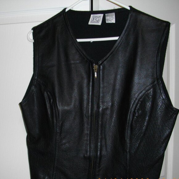 Women's black leather vest, Field Gear brand, medium - Picture 2 of 3
